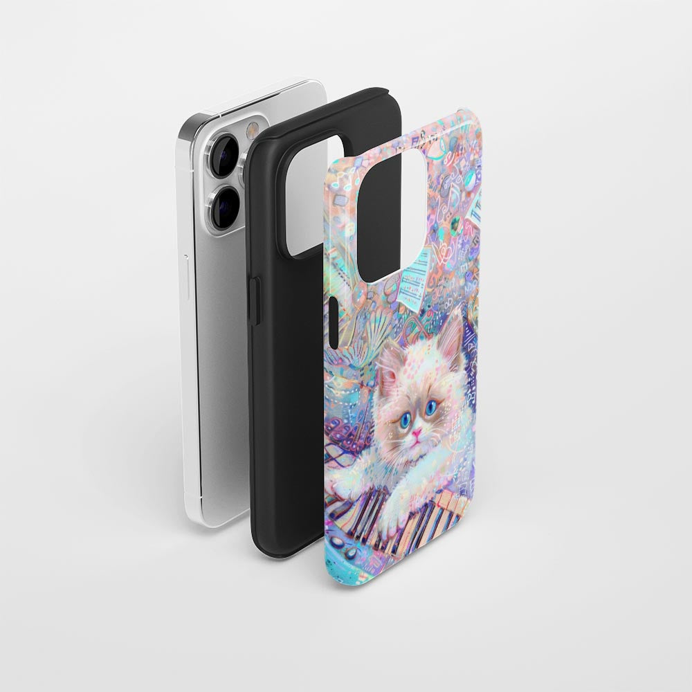 雙層半手工印花硬質霧面布娃娃貓 iPhone 手機殼