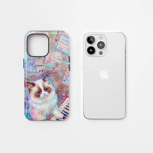 雙層半手工印花硬質霧面布娃娃貓 iPhone 手機殼