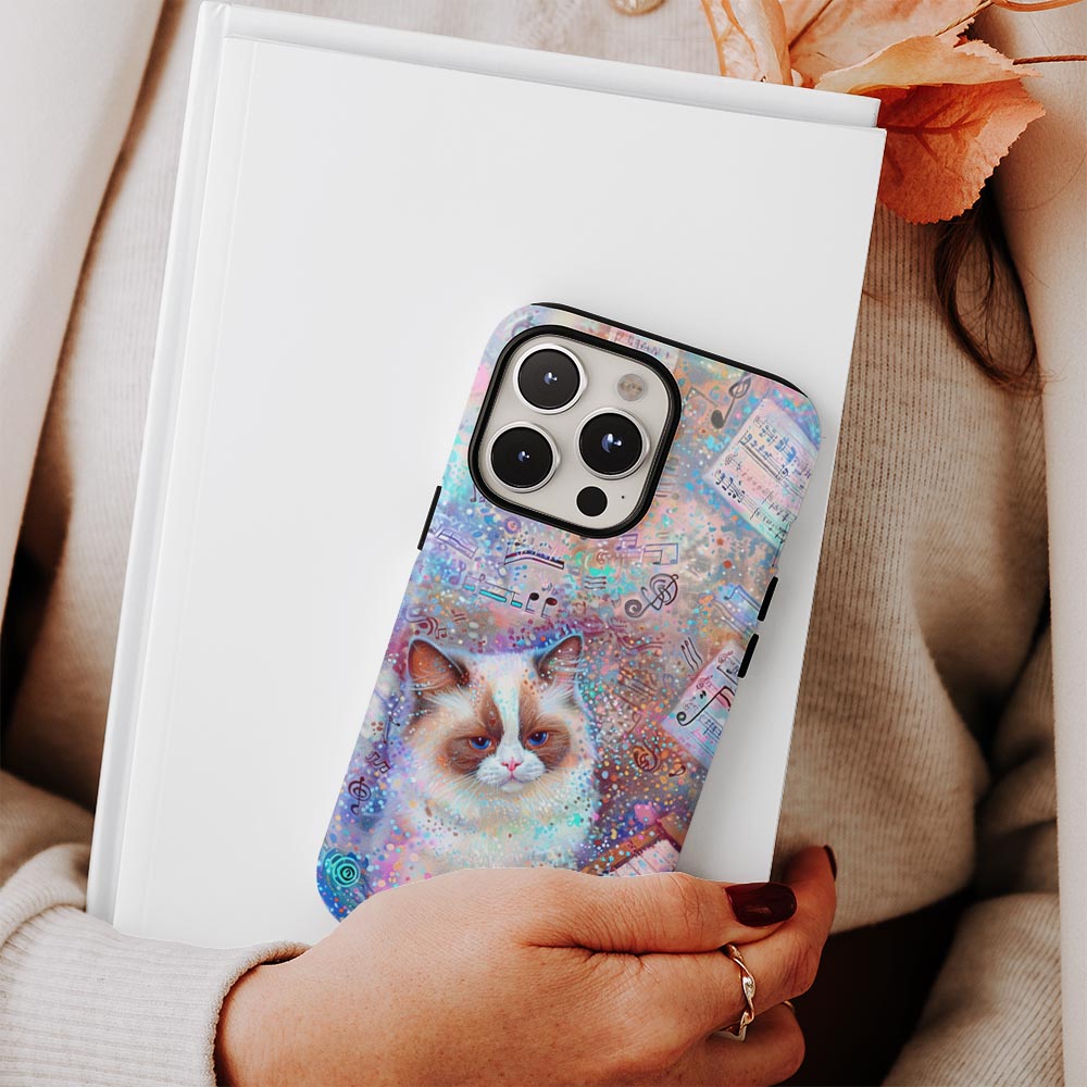 Double-Layer Semi-Handprinted Tough Matte Ragdoll Cat iPhone Case