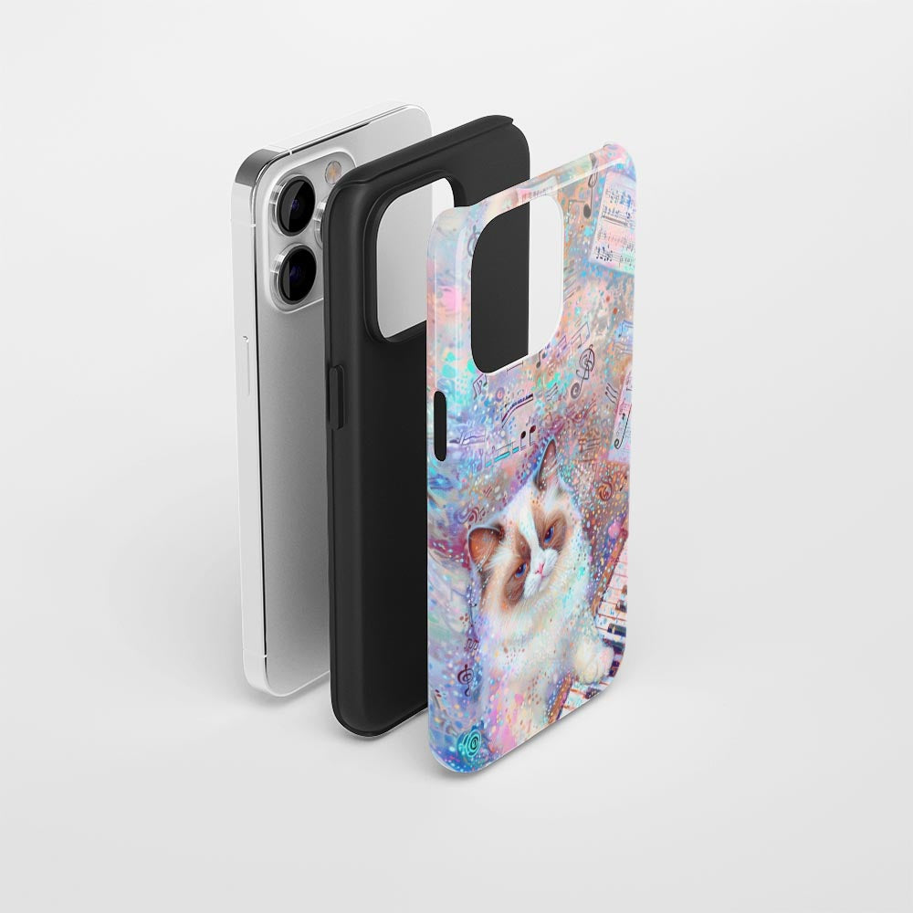 Double-Layer Semi-Handprinted Tough Matte Ragdoll Cat iPhone Case