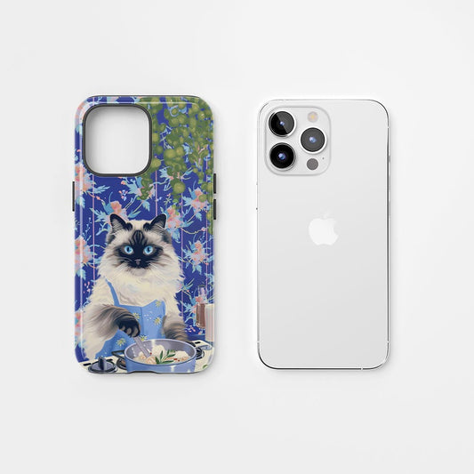 雙層半手工印花硬質霧面布娃娃貓 iPhone 手機殼