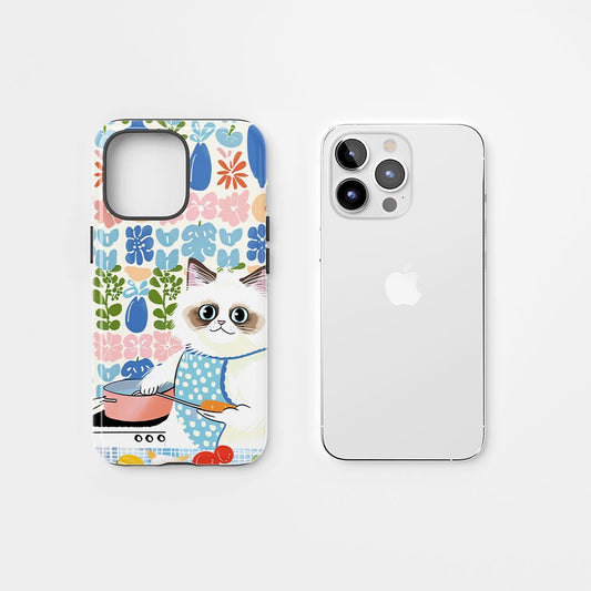 雙層半手工印花硬質霧面布娃娃貓 iPhone 手機殼