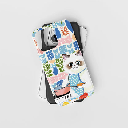 雙層半手工印花硬質霧面布娃娃貓 iPhone 手機殼