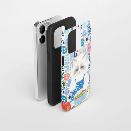 雙層半手工印花硬質霧面布娃娃貓 iPhone 手機殼