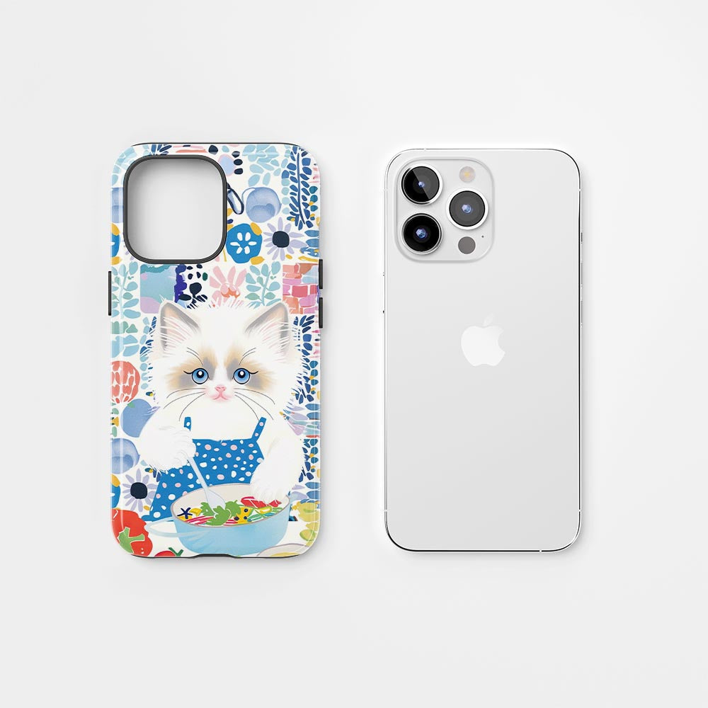 雙層半手工印花硬質霧面布娃娃貓 iPhone 手機殼