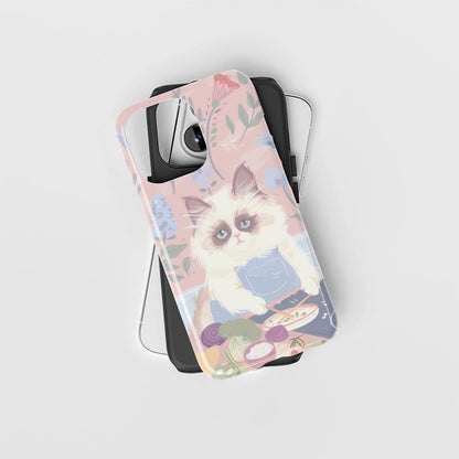 雙層半手工印花硬質霧面布娃娃貓 iPhone 手機殼