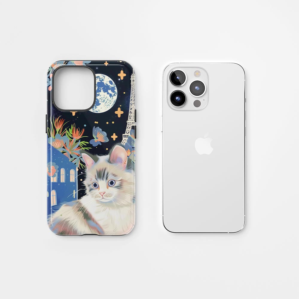 雙層半手工印花硬質霧面布娃娃貓 iPhone 手機殼