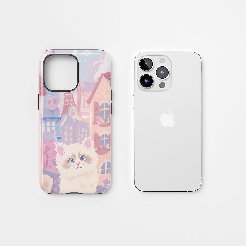 雙層半手工印花硬質霧面布娃娃貓 iPhone 手機殼