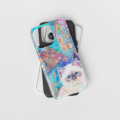 雙層半手工印花硬質霧面布娃娃貓 iPhone 手機殼