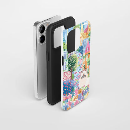 雙層半手工印花硬質霧面布娃娃貓 iPhone 手機殼