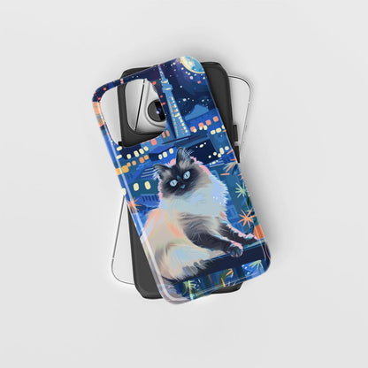 雙層半手工印花硬質霧面布娃娃貓 iPhone 手機殼