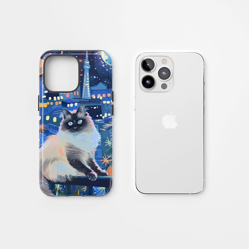雙層半手工印花硬質霧面布娃娃貓 iPhone 手機殼