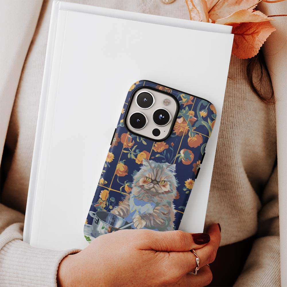 เคส iPhone ลายแมวเปอร์เซียเคลือบด้าน 2 ชั้น พิมพ์ลายด้วยมือ 