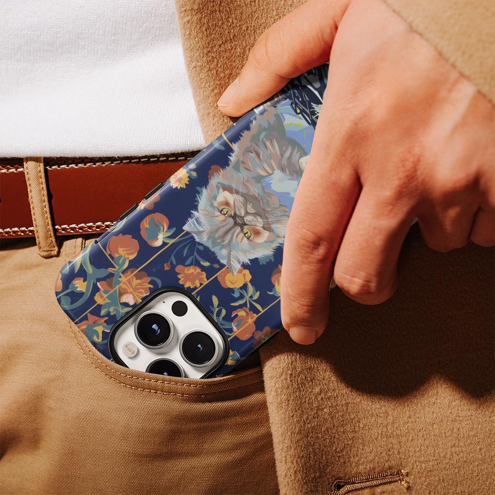เคส iPhone ลายแมวเปอร์เซียเคลือบด้าน 2 ชั้น พิมพ์ลายด้วยมือ 
