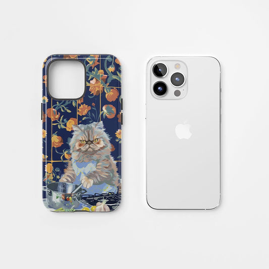 Double-Layer Semi-Handprinted Tough Matte Persian Cat iPhone Case
