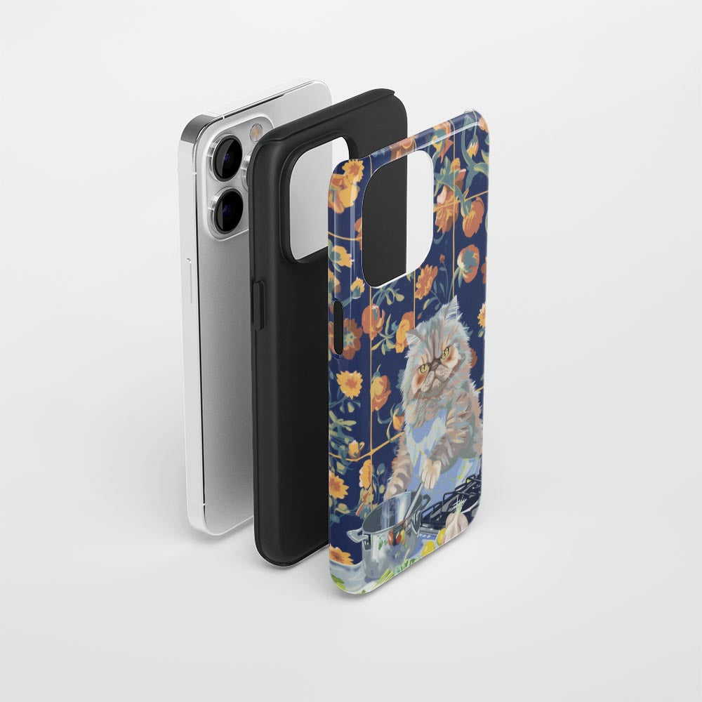 เคส iPhone ลายแมวเปอร์เซียเคลือบด้าน 2 ชั้น พิมพ์ลายด้วยมือ 