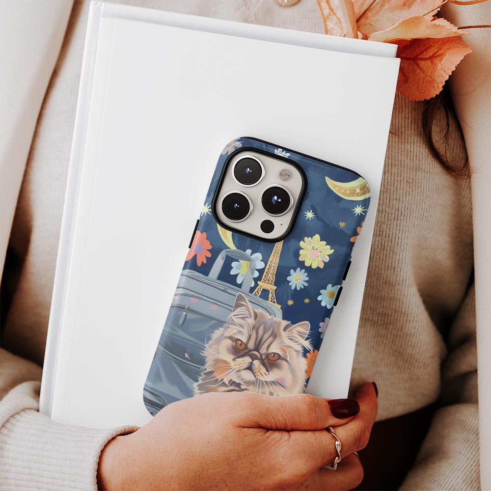 Double-Layer Semi-Handprinted Tough Matte Persian Cat iPhone Case