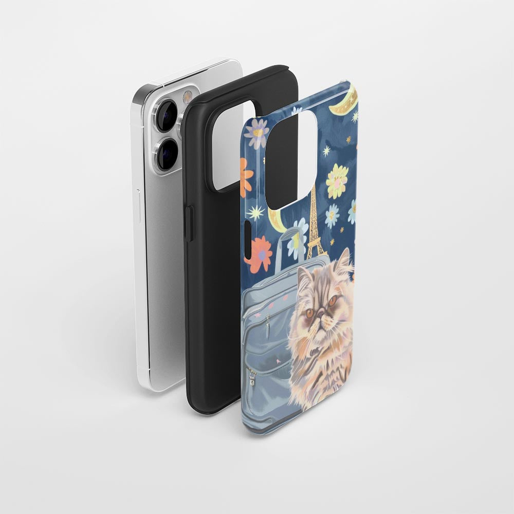 Double-Layer Semi-Handprinted Tough Matte Persian Cat iPhone Case
