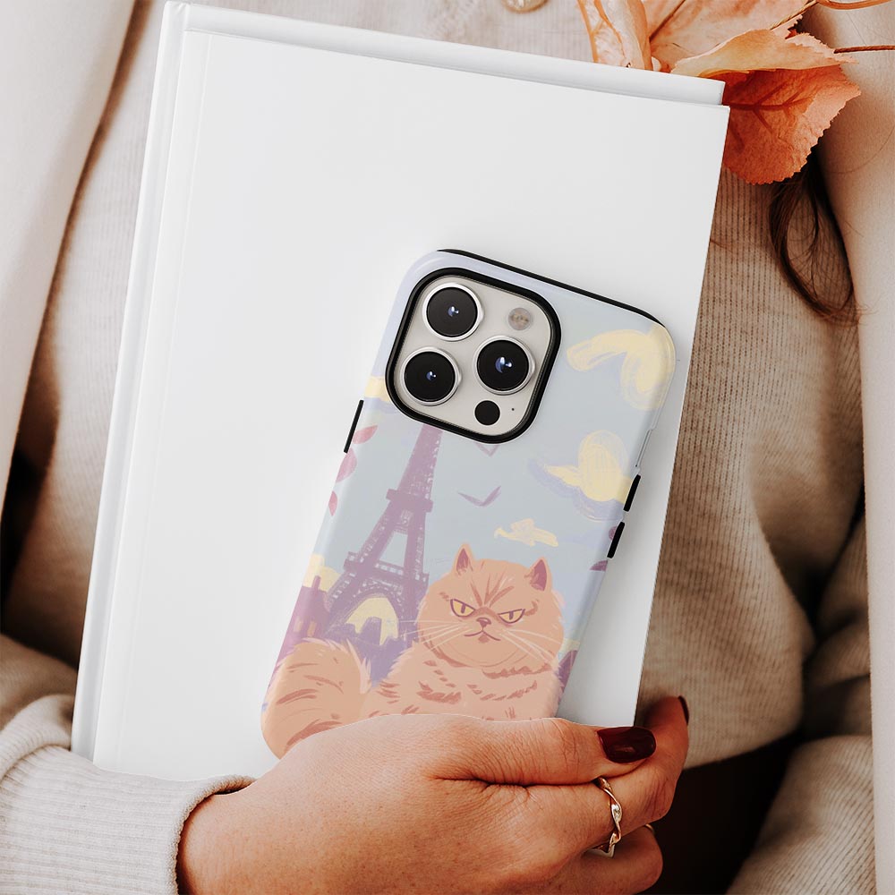 Double-Layer Semi-Handprinted Tough Matte Persian Cat iPhone Case