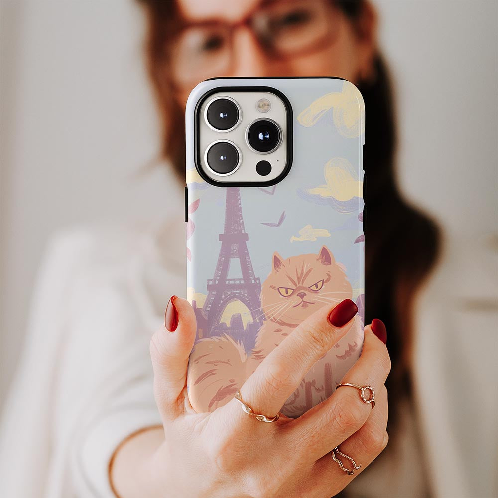 Double-Layer Semi-Handprinted Tough Matte Persian Cat iPhone Case