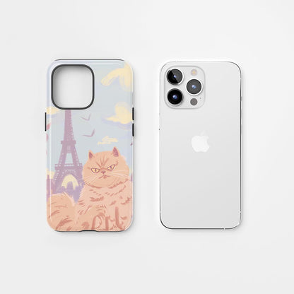 Double-Layer Semi-Handprinted Tough Matte Persian Cat iPhone Case