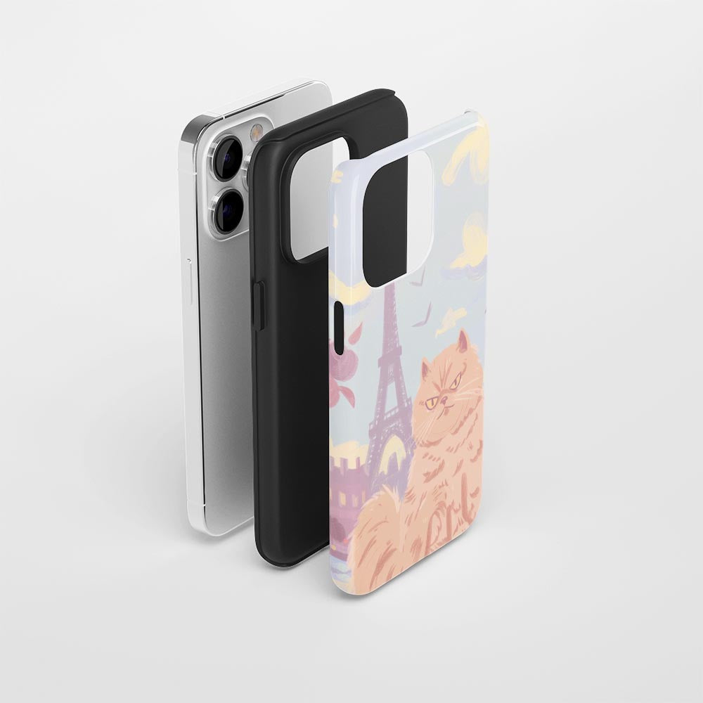 Double-Layer Semi-Handprinted Tough Matte Persian Cat iPhone Case