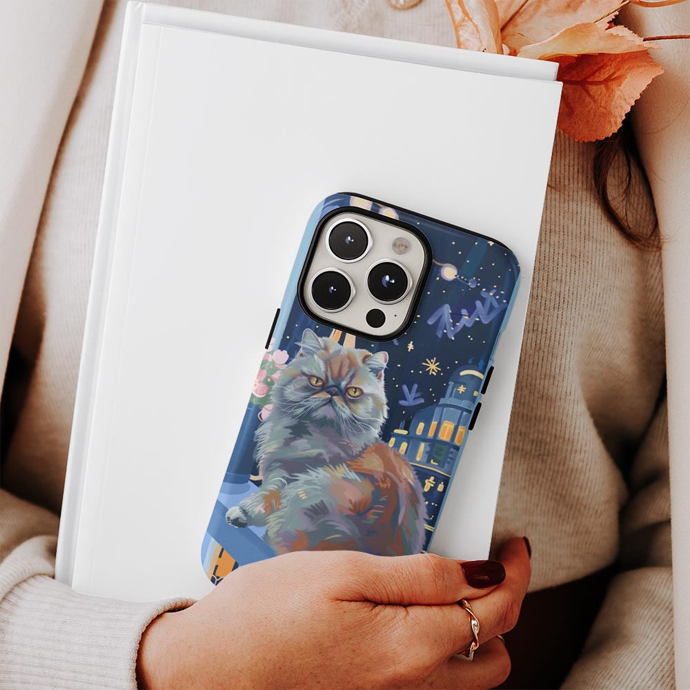 เคส iPhone ลายแมวเปอร์เซียเคลือบด้าน 2 ชั้น พิมพ์ลายด้วยมือ 