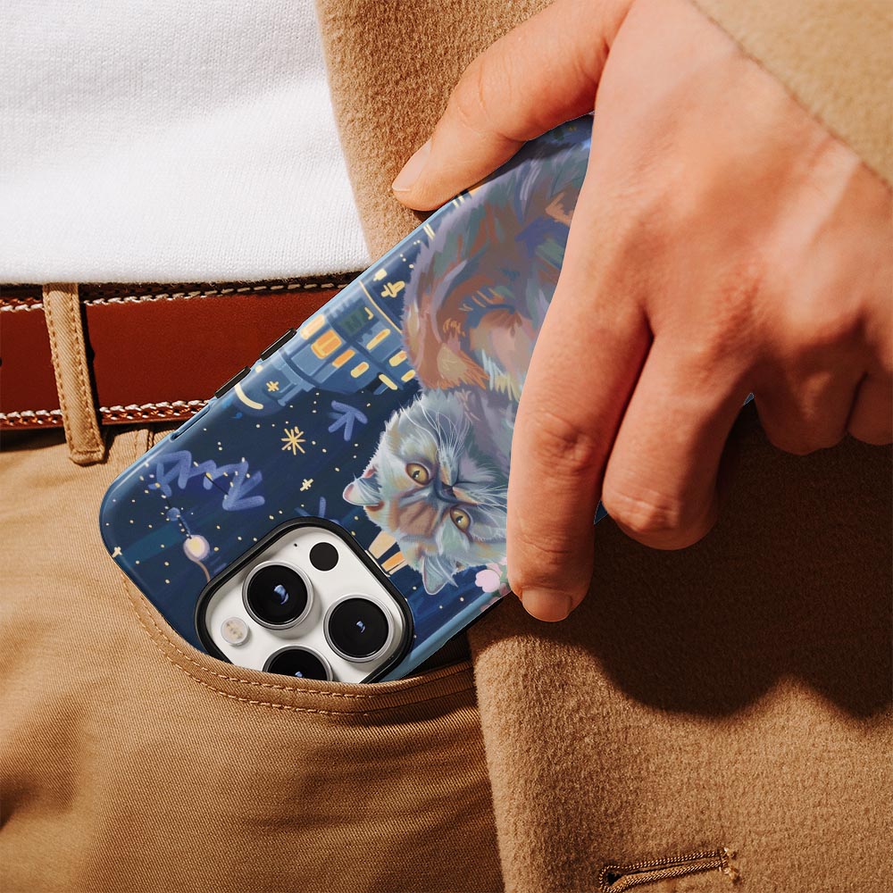 เคส iPhone ลายแมวเปอร์เซียเคลือบด้าน 2 ชั้น พิมพ์ลายด้วยมือ 