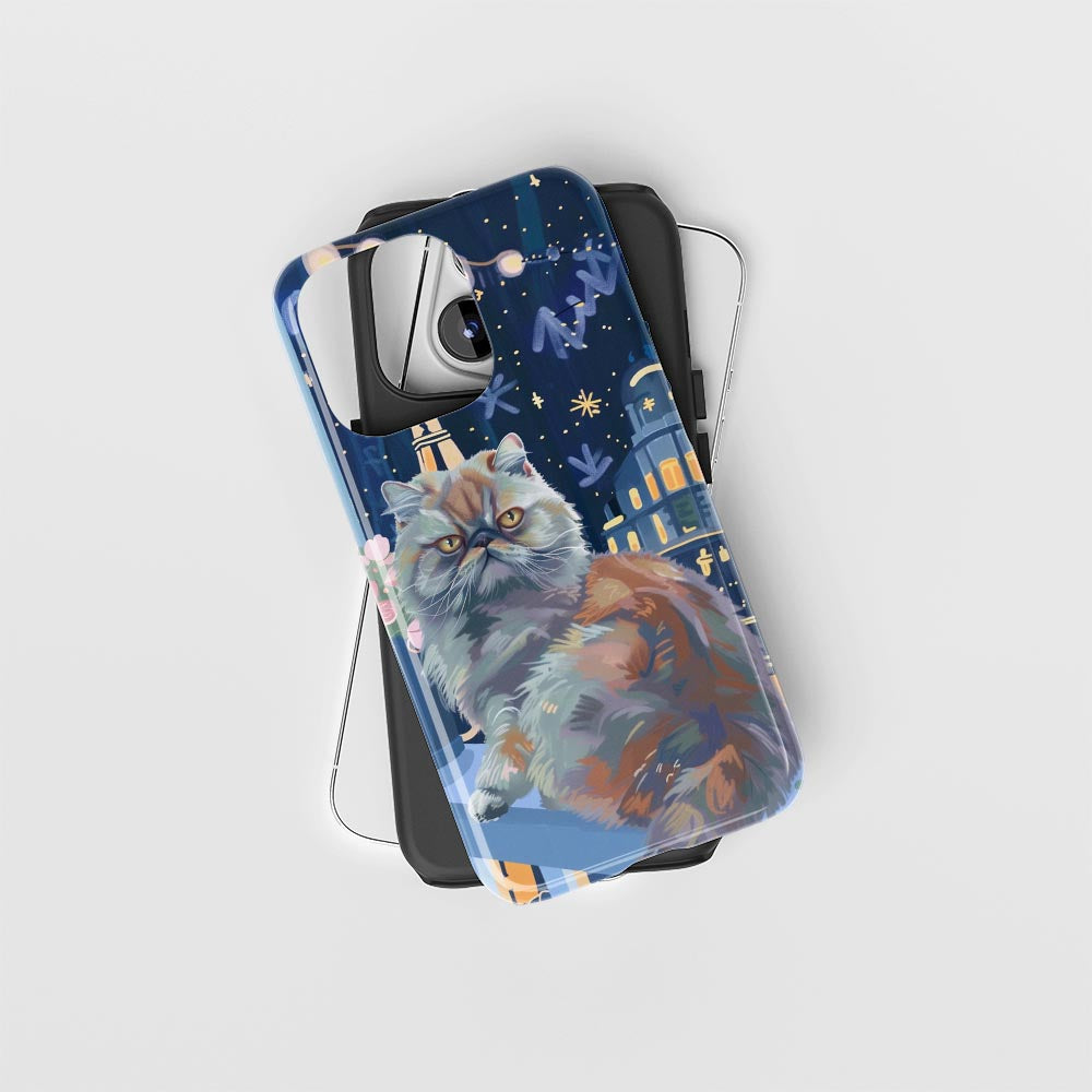 เคส iPhone ลายแมวเปอร์เซียเคลือบด้าน 2 ชั้น พิมพ์ลายด้วยมือ 
