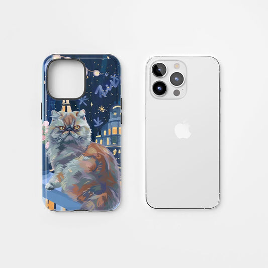 Double-Layer Semi-Handprinted Tough Matte Persian Cat iPhone Case