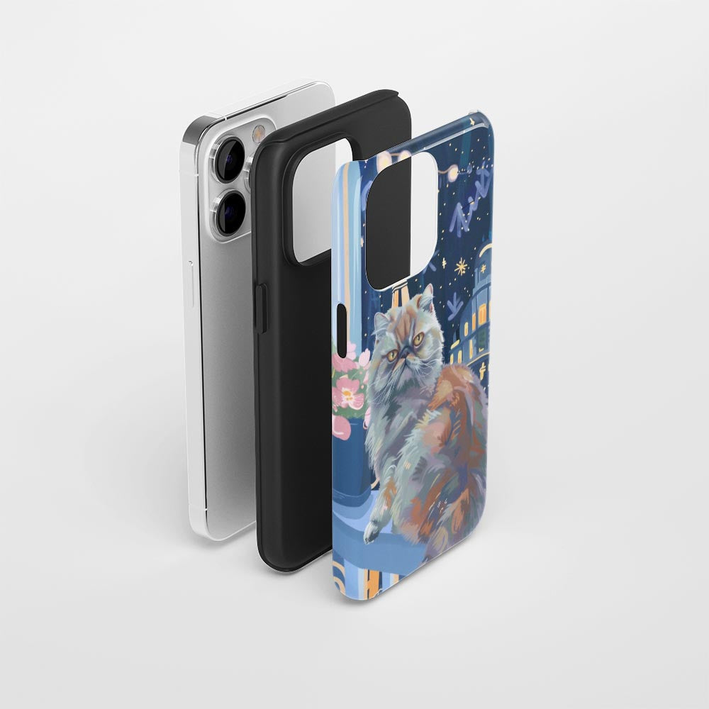 เคส iPhone ลายแมวเปอร์เซียเคลือบด้าน 2 ชั้น พิมพ์ลายด้วยมือ 