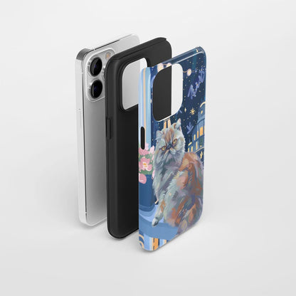 เคส iPhone ลายแมวเปอร์เซียเคลือบด้าน 2 ชั้น พิมพ์ลายด้วยมือ 