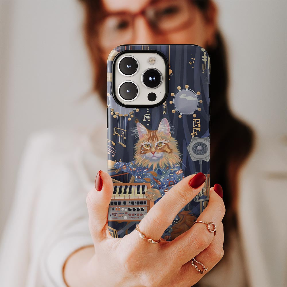 เคส iPhone ลายแมวเมนคูนแบบด้านกึ่งพิมพ์มือสองชั้น 