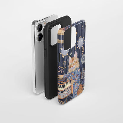 เคส iPhone ลายแมวเมนคูนแบบด้านกึ่งพิมพ์มือสองชั้น 
