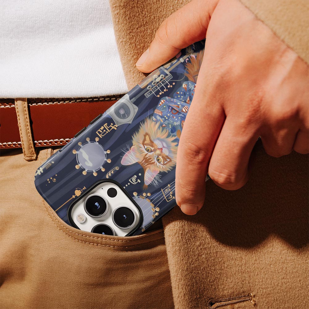 เคส iPhone ลายแมวเมนคูนแบบด้านกึ่งพิมพ์มือสองชั้น 