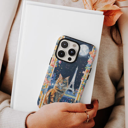 เคส iPhone แมวเมนคูนเคลือบด้านพิมพ์ลายด้วยมือสองชั้น 
