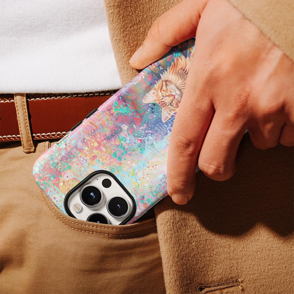 เคส iPhone แมวเมนคูนเคลือบด้านพิมพ์ลายด้วยมือสองชั้น 