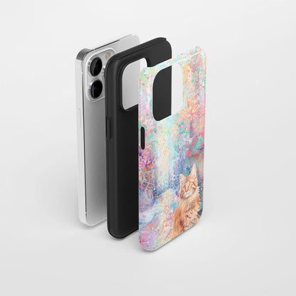 เคส iPhone แมวเมนคูนเคลือบด้านพิมพ์ลายด้วยมือสองชั้น 