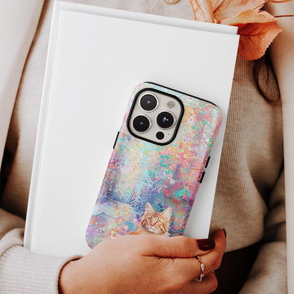 เคส iPhone แมวเมนคูนเคลือบด้านพิมพ์ลายด้วยมือสองชั้น 