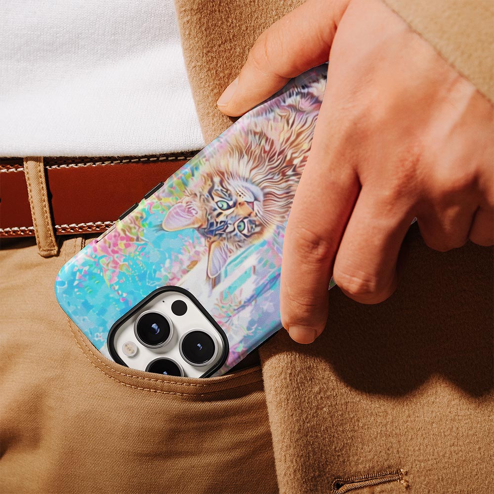 เคส iPhone ลายแมวเมนคูนแบบด้านแข็งพิมพ์ลายกึ่งมือสองชั้น 