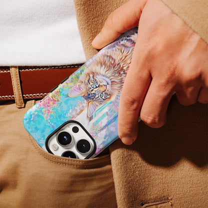 เคส iPhone ลายแมวเมนคูนแบบด้านแข็งพิมพ์ลายกึ่งมือสองชั้น 