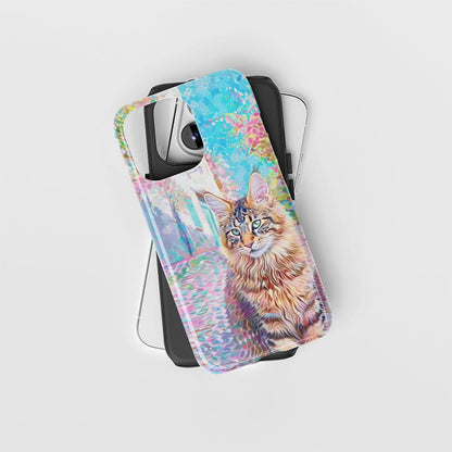เคส iPhone ลายแมวเมนคูนแบบด้านแข็งพิมพ์ลายกึ่งมือสองชั้น 