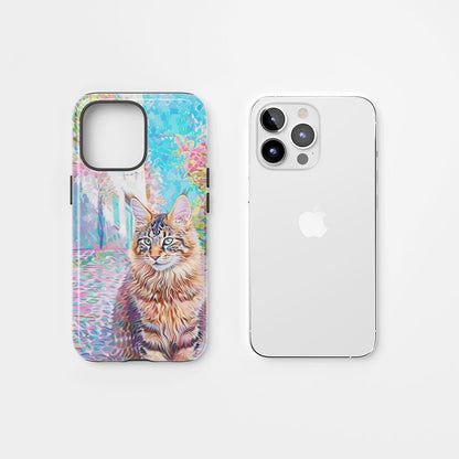 เคส iPhone ลายแมวเมนคูนแบบด้านแข็งพิมพ์ลายกึ่งมือสองชั้น 