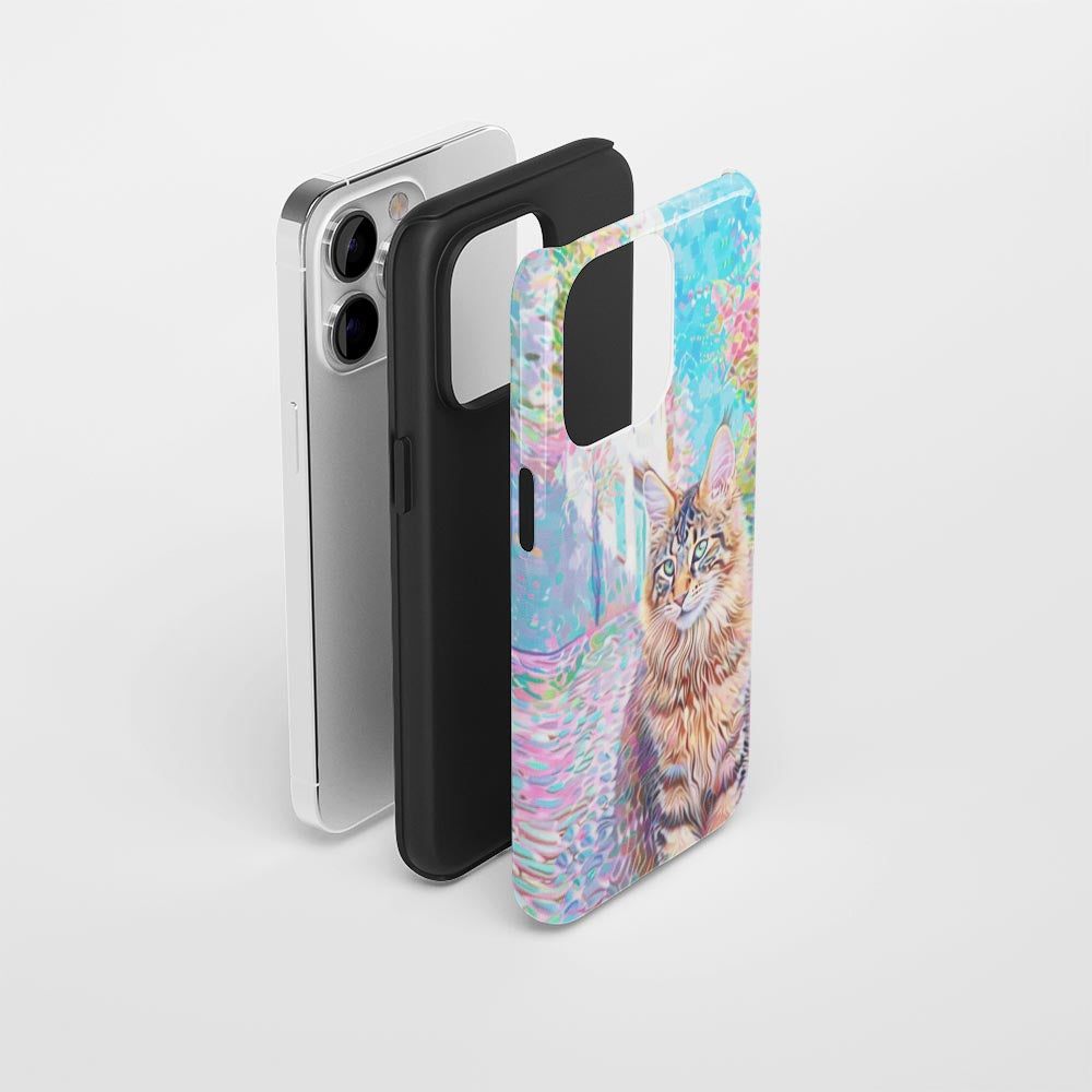 เคส iPhone ลายแมวเมนคูนแบบด้านแข็งพิมพ์ลายกึ่งมือสองชั้น 