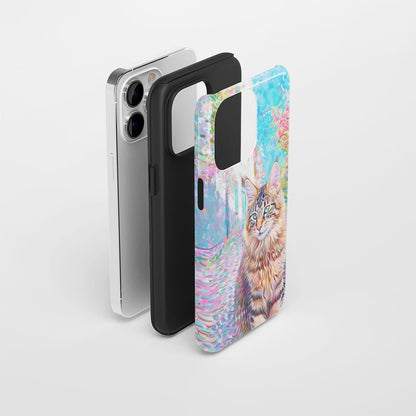 เคส iPhone ลายแมวเมนคูนแบบด้านแข็งพิมพ์ลายกึ่งมือสองชั้น 