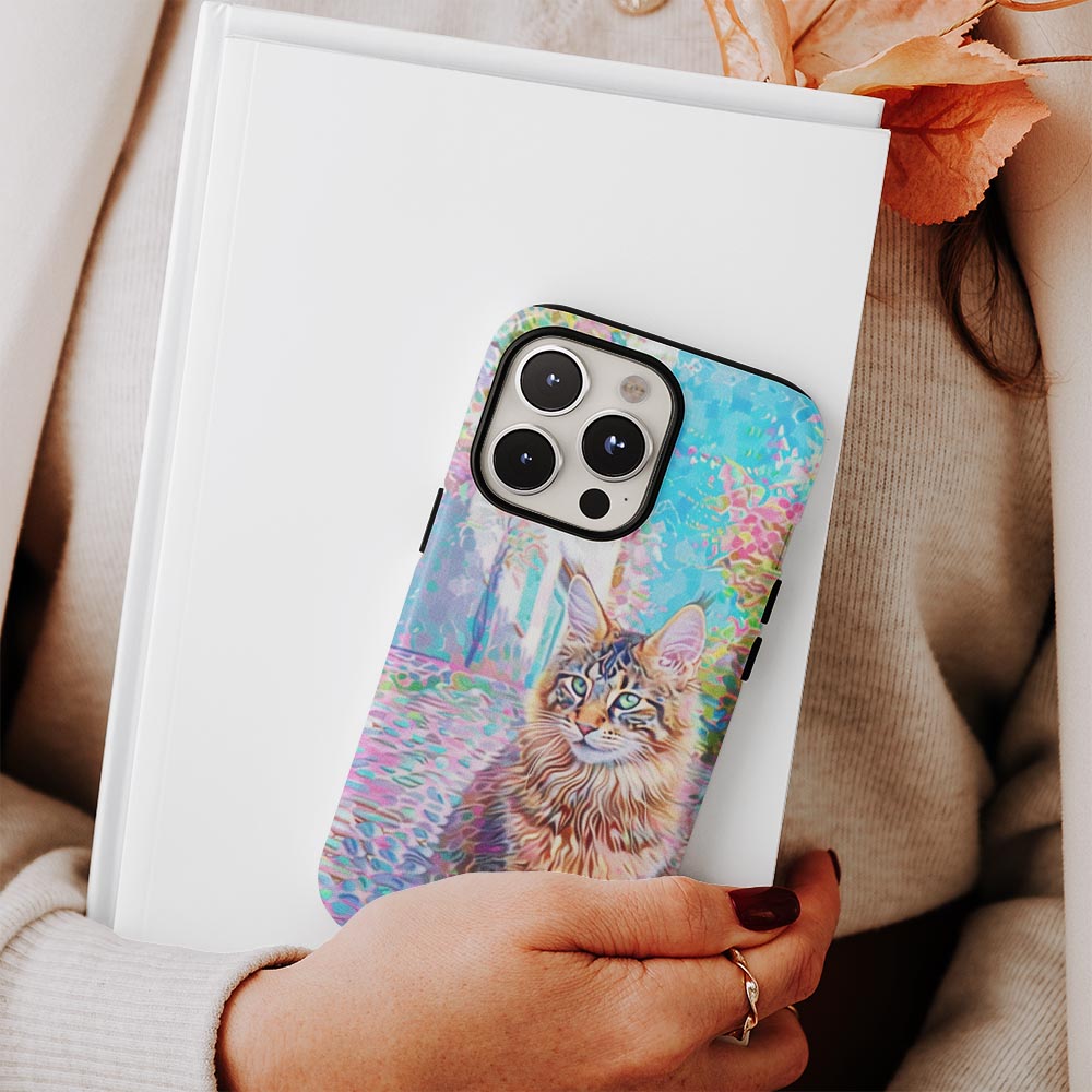 เคส iPhone ลายแมวเมนคูนแบบด้านแข็งพิมพ์ลายกึ่งมือสองชั้น 