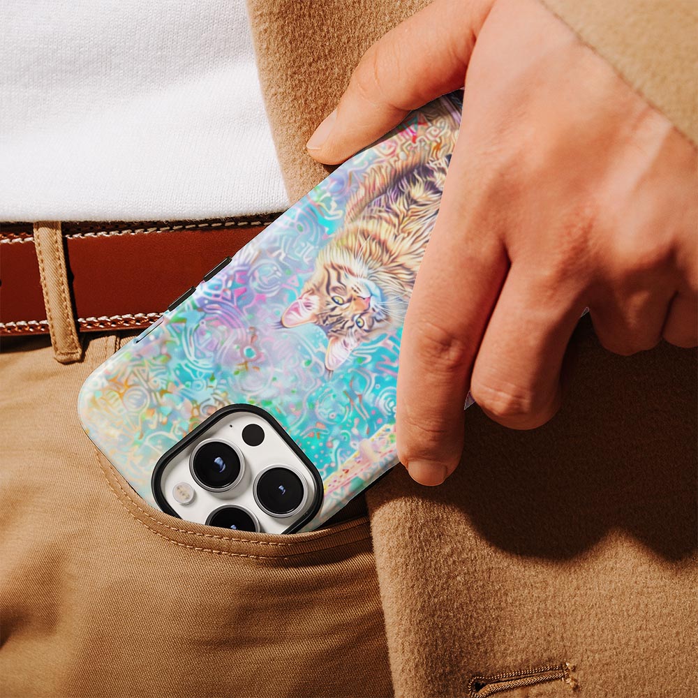 เคส iPhone ลายแมวเมนคูนแบบด้านแข็งพิมพ์ลายกึ่งมือสองชั้น 