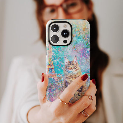 เคส iPhone ลายแมวเมนคูนแบบด้านแข็งพิมพ์ลายกึ่งมือสองชั้น 