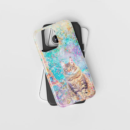 เคส iPhone ลายแมวเมนคูนแบบด้านแข็งพิมพ์ลายกึ่งมือสองชั้น 