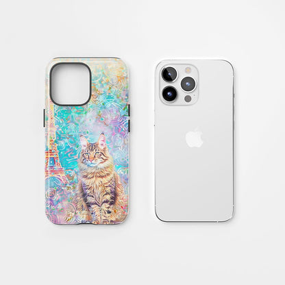 เคส iPhone ลายแมวเมนคูนแบบด้านแข็งพิมพ์ลายกึ่งมือสองชั้น 